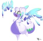  alpha_channel ambiguous_gender bamboodog cute dragon feral goodra green_eyes nintendo open_mouth plain_background pok&eacute;mon rawr scalie slime solo text transparent_background video_games wings 
