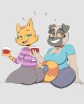 2024 4_fingers alcohol anthro bedroom_eyes belly bent_arm beverage big_breasts big_butt big_eyes big_iris biped black_body black_countershading black_ears black_eyebrows black_fur black_nose blue_bottomwear blue_clothing blue_pants blue_shirt blue_t-shirt blue_topwear bottomwear breasts brown_eyes bunny_(litterbox_comics) butt canid canine canis cheek_tuft cleavage clothed clothed_anthro clothed_female clothing collar collar_tag container countershade_face countershading cup curved_eyebrows dan_scarf dark_body dark_ears dark_fur dark_nose digital_drawing_(artwork) digital_media_(artwork) domestic_cat domestic_dog drinking_glass duo eyebrows eyelashes facial_markings facial_tuft fangs felid feline felis female fingers floppy_ears fran_(litterbox_comics) fully_clothed fully_clothed_anthro fully_clothed_female fur fur_tuft glass glass_container glass_cup glistening glistening_eyes green_eyes green_sclera grey_background grey_body grey_bottomwear grey_clothing grey_fur grey_pants grey_tail head_markings head_turned heart_collar_tag heart_tag hi_res holding_beverage holding_container holding_cup holding_glass holding_object holding_wine_glass humanoid_hands iris light_body light_ears light_fur light_nose light_stripes light_tail light_tongue litterbox_comics looking_at_viewer looking_back looking_back_at_viewer mammal markings mature_anthro mature_female molosser monotone_background multicolored_body multicolored_fur narrowed_eyes no_pupils open_mouth open_smile orange_body orange_ears orange_fur orange_stripes orange_tail overweight overweight_anthro overweight_female pants pattern_clothing pattern_shirt pattern_t-shirt pattern_topwear pink_nose pink_tongue pointy_ears prick_ears pug purple_clothing purple_shirt purple_t-shirt purple_topwear red_collar seductive shadow shirt simple_background sitting small_molosser smile smiling_at_viewer striped_arms striped_body striped_clothing striped_face striped_fur striped_markings striped_shirt striped_t-shirt striped_tail striped_topwear stripes t-shirt tabby_cat tail tail_markings tan_sclera teeth thick_eyebrows thick_thighs tongue topwear toy_dog tuft two_tone_body two_tone_fur wine wine_glass