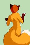  2015 anthro back brown_fur butt canine dancing female fluffy_tail fox fur hair ipod mammal nude orange_fur rear_view red_hair solo starfighter white_fur 