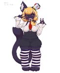  blonde_hair blush breasts cat chipar feline female fur hair kemono legwear mammal multicolored_eyes ponytail purple_fur stockings 