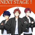  3boys ahoge black_jacket blue_eyes blue_hair brown_hair crossed_arms facial_hair fingernails goatee green_eyes highres idolmaster idolmaster_side-m jacket long_sleeves looking_at_viewer male_focus mayumi_eishin multiple_boys official_art open_clothes open_jacket red_hair shirt smile taiga_takeru teeth tendo_teru white_shirt 