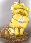 anthro anus canine clothed clothing female fox fur looking_at_viewer mammal setouchi_kurage skimpy solo yellow_fur 