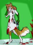 anthro blood blue_eyes brown_fur brown_hair canine dog eyewear female fur goggles hair lab_coat looking_at_viewer mad_scientist mammal needle rough_collie sirod smile sofia_fluttertail solo 