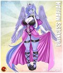  2015 anthro big_breasts blue_hair breasts cleavage clothed clothing crown dress elbow_gloves equine fan_character female gloves green_eyes hair horn mammal mariah_wolves_(mlp) my_little_pony necklace panties portrait shoes skyraptor solo two_tone_hair underwear white_hair winged_unicorn wings 