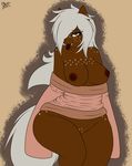  anthro bedroom_eyes big_breasts breasts brown_fur clothing ensayne equine fan_character female freckles fur hair hair_over_eye horse long_hair looking_at_viewer mammal my_little_pony nipples pony silver_eyes smile solo tongue undressing white_hair 
