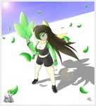  2013 anthro black_hair breasts clothed clothing female green_skin hair latiar leaf navel nintendo pok&eacute;mon pok&eacute;morph red_eyes servine shadow video_games white_skin yellow_skin 