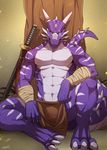  2015 abs anthro biceps claws clothed clothing dragon half-dressed horn katana loincloth looking_at_viewer male muscles pecs rabbity raventhan reptile scales scalie solo sword toe_claws toned topless warrior weapon western_dragon 