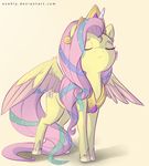  2015 costume cutie_mark equine evehly eyes_closed female feral fluttershy_(mlp) friendship_is_magic fur hair hi_res horn horse jewelry mammal my_little_pony pegasus pink_hair plain_background pony solo tiara wings yellow_fur 