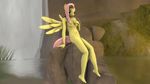  2015 3d anthro anthrofied cgi equine female fluttershy_(mlp) friendship_is_magic generalthunderbat hair hand_on_breasts looking_at_viewer mammal my_little_pony navel nude outside pegasus pink_hair rock sitting solo source_filmmaker water waterfall wings 