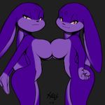  abstract_background bedroom_eyes big_breasts big_ears breasts duo female fur lagomorph looking_at_viewer mammal nude purple_fur rabbit side_boob xylas 