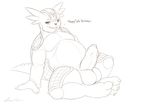  anthro anthrofied armadillomon balls bandai big_balls digimon dreiker erection feet_together humanoid_penis long_foreskin looking_at_viewer male monochrome open_mouth overweight penis reclining signature solo talking_to_viewer thick_penis uncut 