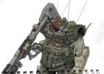  aron_e bazooka_(gundam) cope_cage dom_(mobile_suit) gundam highres holding holding_weapon mecha mobile_suit_gundam mono-eye no_humans reactive_armor robot science_fiction weapon white_background zeon 