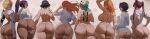 6+girls absurdres ass black_hair bleach blonde_hair bottomless breasts completely_nude dark-skinned_female dark_skin dokugamine_riruka from_behind grey_background highres inoue_orihime kuchiki_rukia large_breasts long_hair long_sleeves looking_at_viewer looking_back matsumoto_rangiku multiple_girls nelliel_tu_odelschwanck nude orange_hair patreon_logo patreon_username purple_hair shexyo shihouin_yoruichi shirt short_hair short_sleeves sideboob skull small_breasts sui-feng sweat tier_harribel twintails white_shirt yellow_eyes 