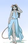  2015 ambiguous_gender anthro blue_eyes brown_hair cute digitigrade dress ear_piercing girly grey_skin hair kittydee mammal mouse piercing rodent smile solo 