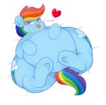  &lt;3 blue_fur cutie_mark equine female friendship_is_magic fur graphene hair hooves horse long_hair looking_at_viewer lying mammal multicolored_hair my_little_pony navel obese on_back overweight pony purple_eyes rainbow_dash_(mlp) smile solo tongue 