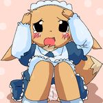  anthro blush brown_fur canine clothed clothing dress eevee female fur looking_at_viewer low_res maid maid_uniform mammal nintendo open_mouth panties pink_background plain_background pok&eacute;mon sitting solo tears tongue underwear unknown_artist video_games 
