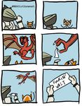  ambiguous_gender blue_eyes cat comic dragon english_text feline felyne feral flying_wyvern group holding human humor hunter male mammal monster_hunter plain_background rathalos reptile scalie text unknown_artist video_games wyvern 