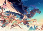  2boys 5girls absurdres aircraft airship aqua_hair aqua_shirt aqua_wings armor backless_dress backless_outfit bird_legs bird_wings black_scales black_wings blue_coat blue_hair blue_hat blue_horns blue_scales boots box breastplate claws climbing_rope cloud coat colored_sclera commentary crescent_moon delivery dragon dragon_horns dragon_wings dress english_commentary fingerless_gloves flying gloves gradient_sky green_dress harpy harpy_boy hat head_wings highres holding holding_box horns kevin_hong leather_armor long_hair mail mechanical_wings monster_boy monster_girl moon multiple_boys multiple_girls night night_sky orange_hair orange_wings original outstretched_arms pants pink_hair pink_wings railing red_eyes red_sash red_shirt red_shorts reins riding_dragon rope saddle saddlebags sail sash shirt short_hair shorts sky star_(sky) starry_sky waving white_pants white_shirt white_shorts wings yellow_sclera 