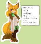  anthro canine chipar clothing female fox fur japanese_text kemono looking_at_viewer mammal model_sheet orange_fur purple_eyes solo text 