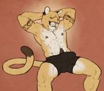  anthro bulge clothing cougar feline koutou male mammal nipple_piercing nipples piercing solo underwear 