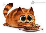  2015 blue_eyes cat cryptid-creations feline food fur garfield male mammal open_mouth orange_fur pink_nose plain_background plate solo teeth tongue 