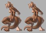  anthro blonde_hair breasts butt claws cross_eye_stereogram digitigrade female green_eyes hair j_axer kangaroo kori looking_at_viewer mammal markings marsupial nude ponytail pouch side_boob solo standing stereogram tattoo thick_tail thick_thighs 