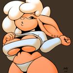  abstract_background bedroom_eyes big_breasts breasts caprine clothed clothing ear_piercing female hair mammal panties piercing sheep solo under_boob underwear wide_hips xylas 
