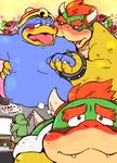  ambiguous_gender bite blush bowser chubby daydream drooling duo_focus garousuki_(artist) gay group hug imagination japanese_text king_dedede kirby_(series) link male mario_bros nintendo saliva text the_legend_of_zelda tongue video_games 