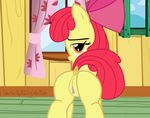  2015 anus apple_bloom_(mlp) bedroom_eyes bow butt dock earth_pony equine female feral friendship_is_magic horse looking_at_viewer looking_back mammal my_little_pony pony presenting presenting_hindquarters puffy_anus pussy shutterflyeqd solo 