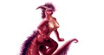  anthro black_hair breasts dragon female hair horn looking_at_viewer nipples nude plain_background scalie solo watsup yellow_eyes 