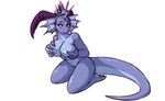  anthro big_breasts blue_eyes blush breast_grab breasts dragon female horn marine nipples plain_background scalie solo watsup 