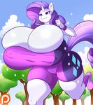  2015 anthro anthrofied big_breasts breasts cleavage clothed clothing cloud equine female friendship_is_magic hair horn huge_breasts hyper hyper_breasts jaeh jogging long_hair macro mammal my_little_pony outside purple_hair rarity_(mlp) solo thick_thighs tree unicorn white_skin 