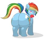  &lt;3 bedroom_eyes blue_fur cutie_mark equine female friendship_is_magic fur graphene hair hooves horse long_hair looking_at_viewer looking_back mammal multicolored_hair my_little_pony overweight pony presenting purple_eyes rainbow_dash_(mlp) raised_tail rear_view smile solo 