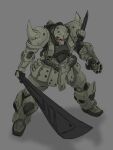  arm_cannon commentary_request gouf grey_background gundam highres machinery mecha mecha_focus mecha_kaku_man mobile_suit mobile_suit_gundam no_humans one-eyed original redesign robot science_fiction shoulder_spikes sketch spikes sword weapon zeon 