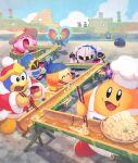  &gt;_&lt; :3 :d ^_^ apron bandana bandana_waddle_dee blue_bandana blush_stickers bowl brown_hat chef_hat chef_kawasaki chopsticks closed_eyes colored_skin commentary_request cup elfilin flower flying_sweatdrops food gooey_(kirby) hat hat_flower highres holding holding_bowl holding_chopsticks holding_cup kine_(kirby) king_dedede kirby kirby_(series) magolor meta_knight nagashi_soumen no_humans noodles open_mouth orange_skin outdoors pink_skin smile soumen standing straw_hat suyasuyabi white_apron white_hat 