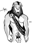  abs anthro bgn body_hair facial_hair feline greyscale leaf lion male mammal monochrome muscles plain_background pubes solo white_background 