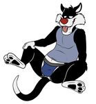  anthro bulge cat clothing feline flaccid fur jockstrap looney_tunes male mammal penis presenting rotten_robbie shirt solo sylvester tank_top tongue tongue_out underwear warner_brothers 