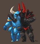  ambiguous_gender arkalpha armor black_knight_(shovel_knight) clothing cute duo hug masculine not_furry shovel_knight shovel_knight_(character) 