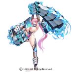  1girl after_sex armor bare_shoulders breasts cum cum_in_pussy fire full_body highleg highleg_leotard horns huge_breasts leg_lift leotard lilith-soft long_hair nagiriin_ryou nipples official_art pink_hair rolling_eyes simple_background skin_tight taimanin_(series) taimanin_rpgx taimanin_suit white_background 