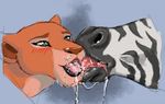  ambiguous_gender blush drooling duo equine fangs feline female feral kissing lion mammal saliva sloppy tongue ungulatr zebra 