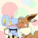  abstract_background all_fours ambiguous_gender bandage blue_fur blush brown_fur canine cute eevee eyes_closed feline feral fur humphreywolf2012 mammal nintendo one_eye_closed pok&eacute;mon shinx tuft video_games wounded yellow_eyes 