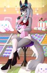  anthro candy canine clothed clothing female food fox hair lady looking_at_viewer mammal plushie sitting solo wolf wolflady 