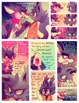  2014 alice_(floraverse) angry annoyed anthro canine cat clothing collar comic dialogue duo english_text feline female floraverse fur jacklyn_(floraverse) kemono mammal open_mouth purplekecleon red_eyes teeth text wolf 