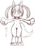  canine dog female feral front_view hair japanese_text kemono mammal pigtails plain_background short_hair sketch solo text unknown_artist white_background 