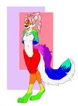  abstract_background anthro breasts canine female fox fur hair luigiwabbit mammal multicolored_fur open_mouth pink_hair radicalweegee rainbow solo standing twistedfayt 