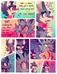  2014 alice_(floraverse) annoyed anthro canine cat clothing collar comic cute dialogue duo english_text feline female floraverse fur happy jacklyn_(floraverse) kemono mammal open_mouth purplekecleon red_eyes smile teeth text wolf 