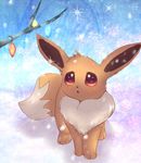  ambiguous_gender blush canine eevee hanging mammal nintendo open_mouth pok&eacute;mon red_eyes snow solo standing star stone_(artist) video_games wood 