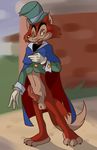  anthro balls blush bottomless brown_eyes canine claws clothed clothing disney foulfellow fox gloves half-dressed hat knot ladysomnambule male mammal penis pinocchio_(movie) precum smile solo standing top_hat whiskers white_gloves 