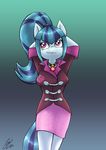  anthro arms_behind_head blue_fur blue_hair clothed clothing equestria_girls equine female fur hair horse long_hair lovelyneckbeard mammal my_little_pony necklace pink_eyes pony smile solo sonata_dusk_(eg) standing two_tone_hair 