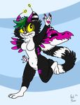  2014 anthro breasts cat feline female fluffy fur glowing hair happy horn kitten_d&#039;vodka mammal mohawk pawpads paws pink_nose rum_del_barrilito skull skull_dragon smile solo space_angel_cat stripes tailmouth tiredbluemouse whiskers wings 